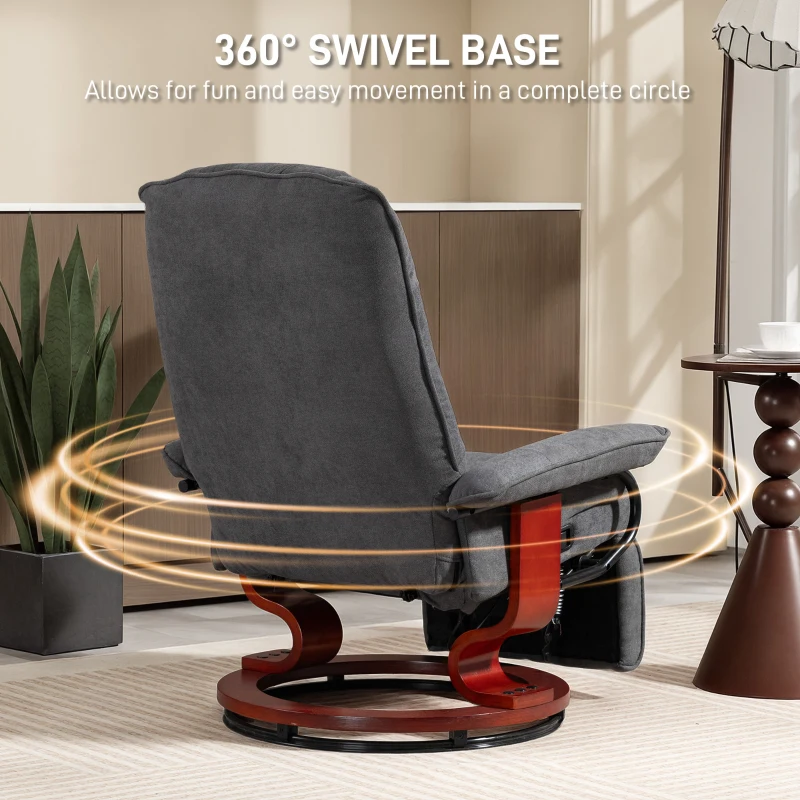 HOMCOM Reclining Swivel Chair, with Footrest - Grey