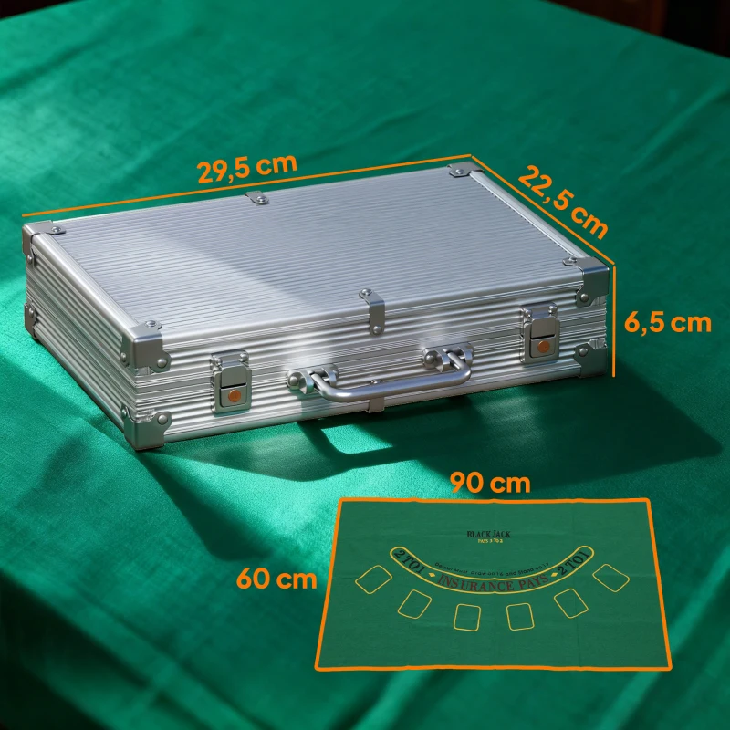 SPORTNOW Pokerchips-Set in Koffer, mit Würfeln, Dealer-Button, 2 Kartendecks, Silberfarben