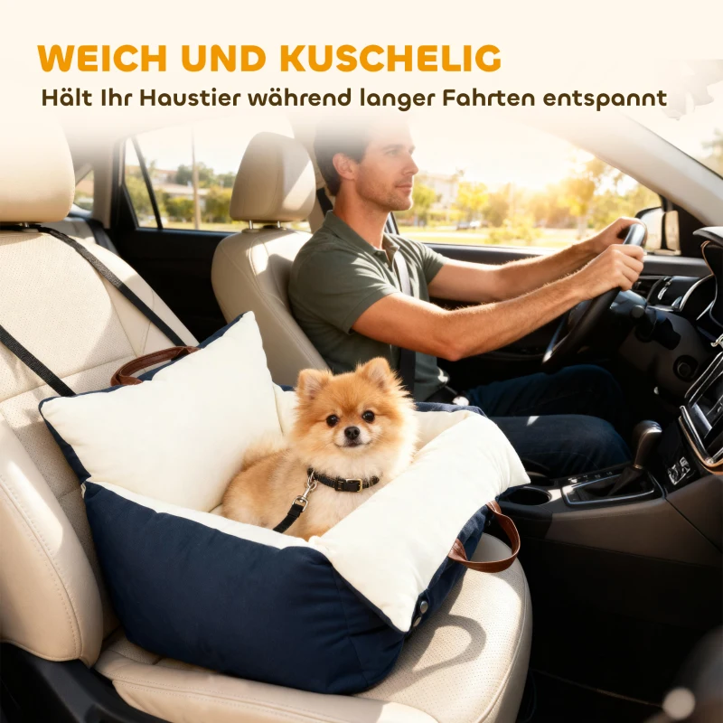 PawHut Hundeautositz, 2 Gurte, waschbare Bezüge, für Haustiere unter 5 kg, Blau