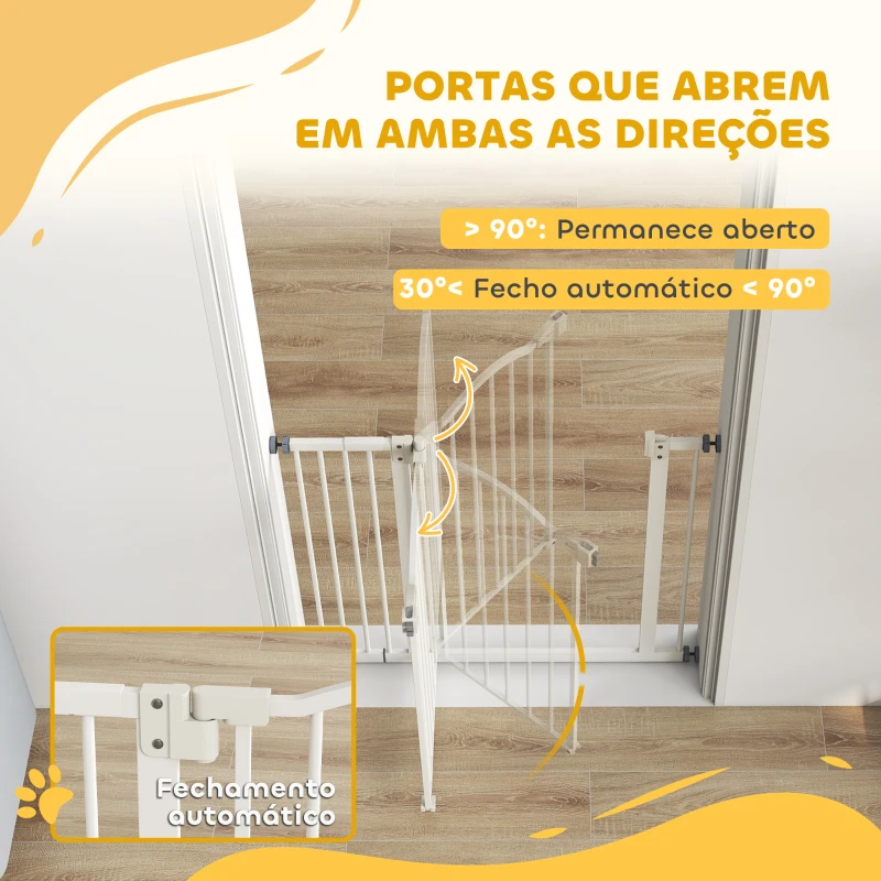 PawHut Barreira de Segurança para Cães com Largura Ajustável 74-94 cm e Extensão para Escadas e Portas Branco