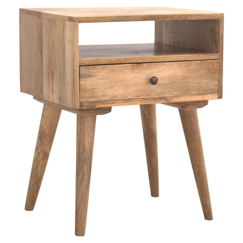 100% Solid Wood Bedside Table with Spacious Drawer and Open Shelf, Hand-finished Crafted Desk for Bedroom, 35 x 45 x 57 cm, Brown