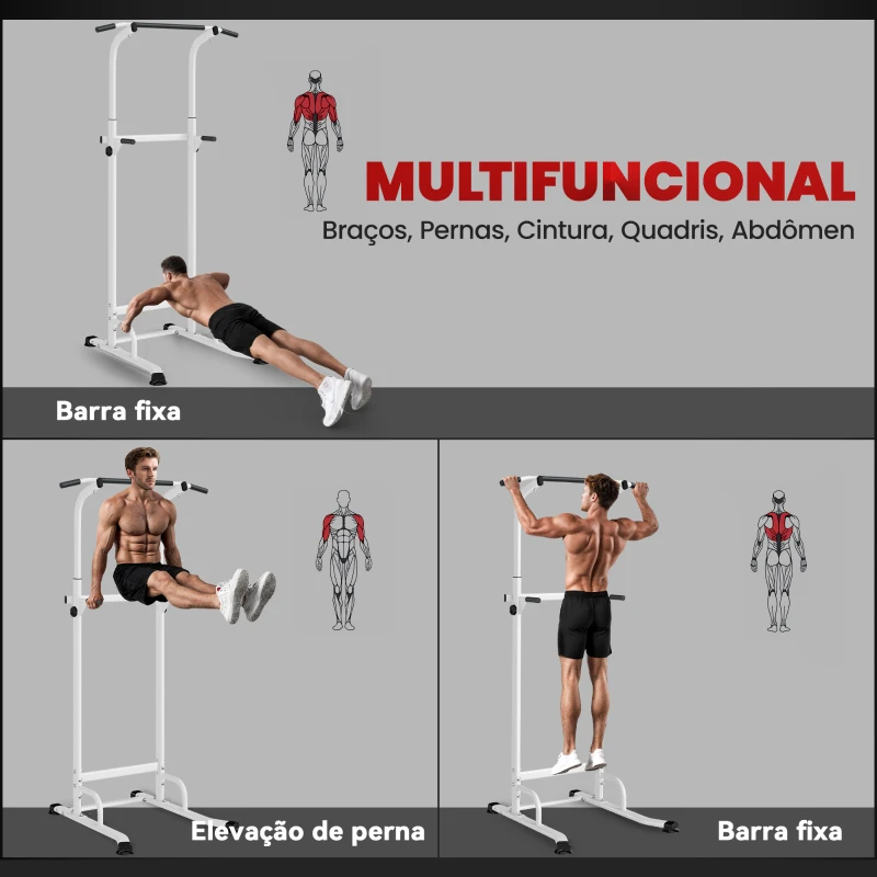 SPORTNOW Barra de Elevações com Altura Ajustável 176,5-227 cm Resistente Máquina de Elevações Multifuncional  Branco