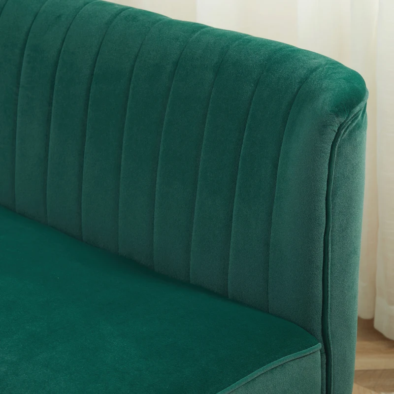 HOMCOM Canapea design retro 2 locuri, picioare din lemn, 117 cm x 56,5 cm x 77 cm, Verde închis