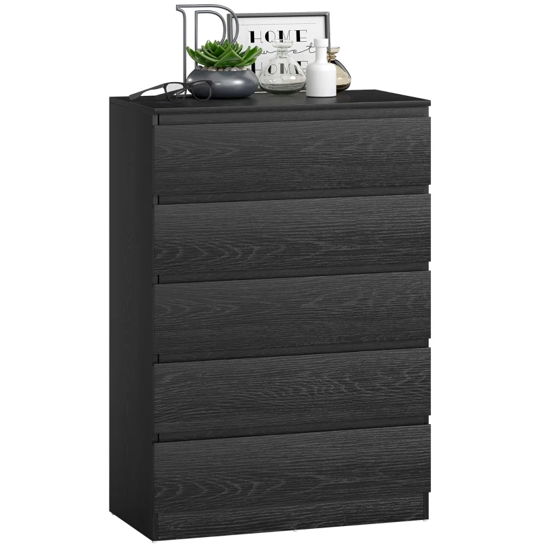 HOMCOM Cómoda 5 Gavetas Cômoda para Quarto Móvel de Arrumação Estilo Moderno 77x40x111,5 cm Preto Veteado