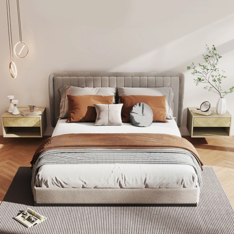 HOMCOM Juego de 2 Mesitas de Noche Colgantes Mesillas de Noche con Cajón y Compartimento para Dormitorio 37x32x21 cm Natural