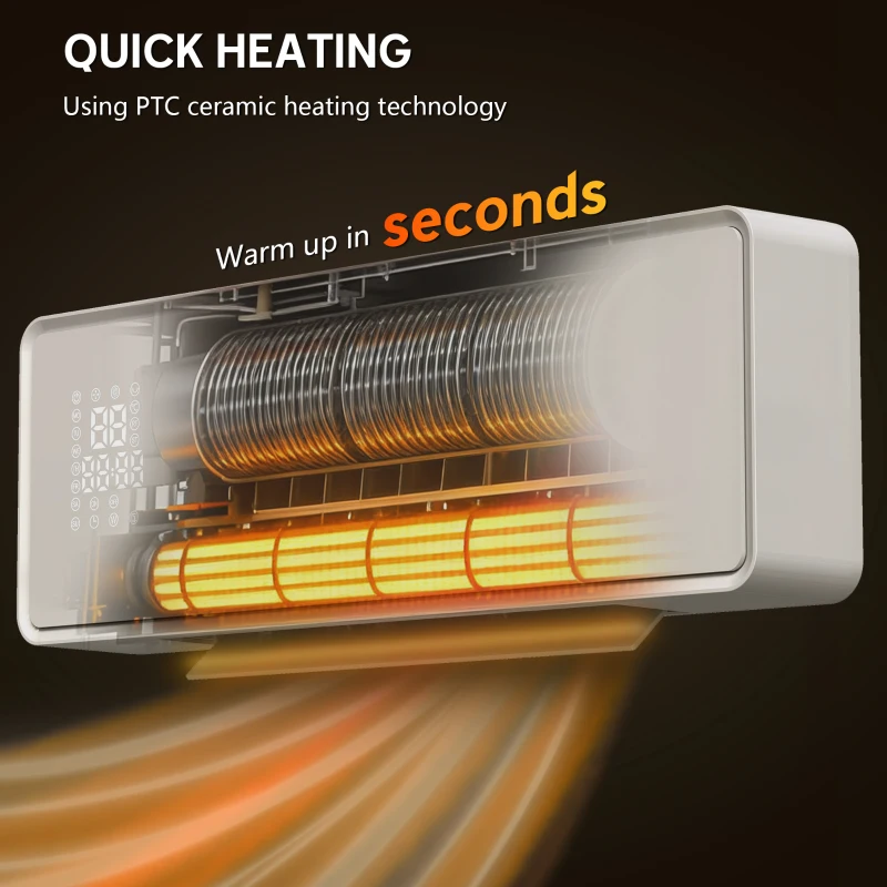 HOMCOM 2000W Ceramic Electric Heater with Fan, Adjustable Thermostat, Wall Mounted - White