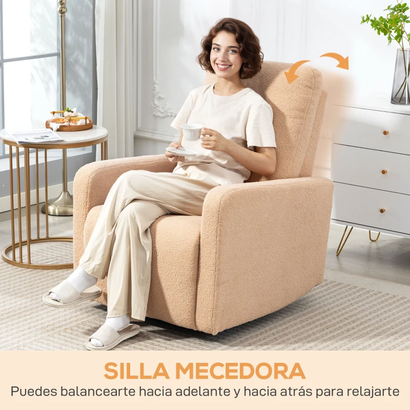 HOMCOM Sillón Relax Reclinable Manual hasta 135º con Reposabrazos Reposapiés Acolchado Grueso Función de Balanceo 360° Marrón