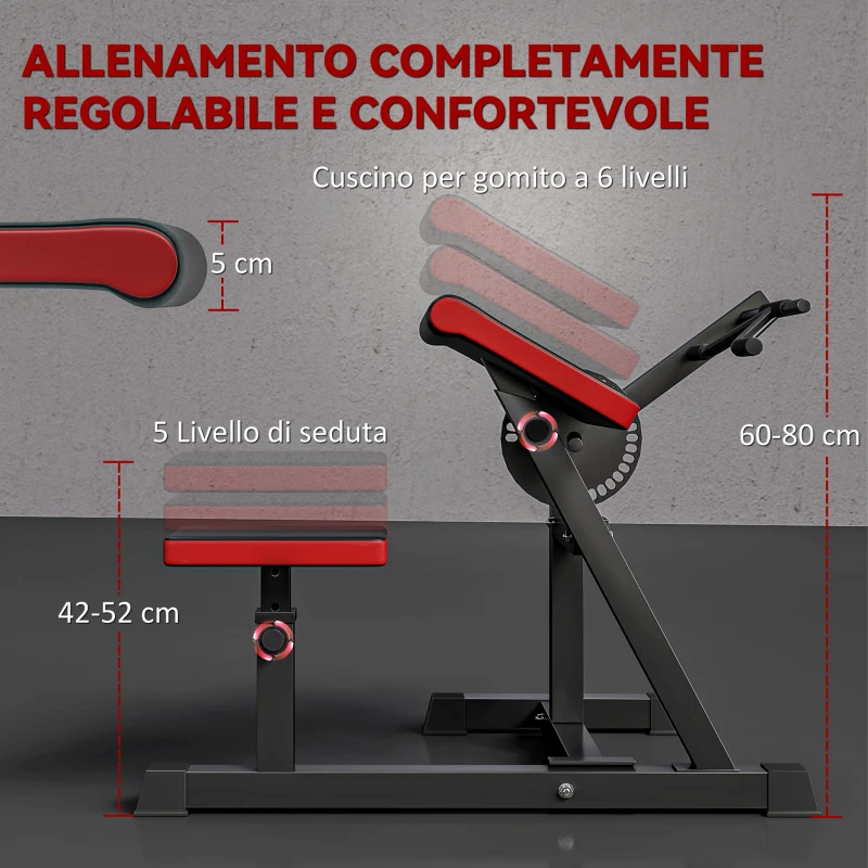SPORTNOW Panca per Curl Bicipiti con Seduta e Appoggio per Gomiti Regolabili, Supporto per Pesi, Nero