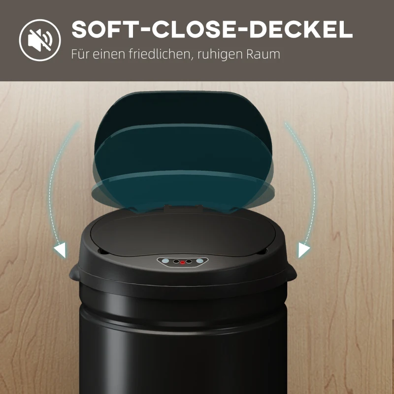 HOMCOM 42 Liter Sensor-Mülleimer mit Soft-Close-Funktion, berührungsfreier Abfalleimer aus Edelstahl für hygienische Küchen
