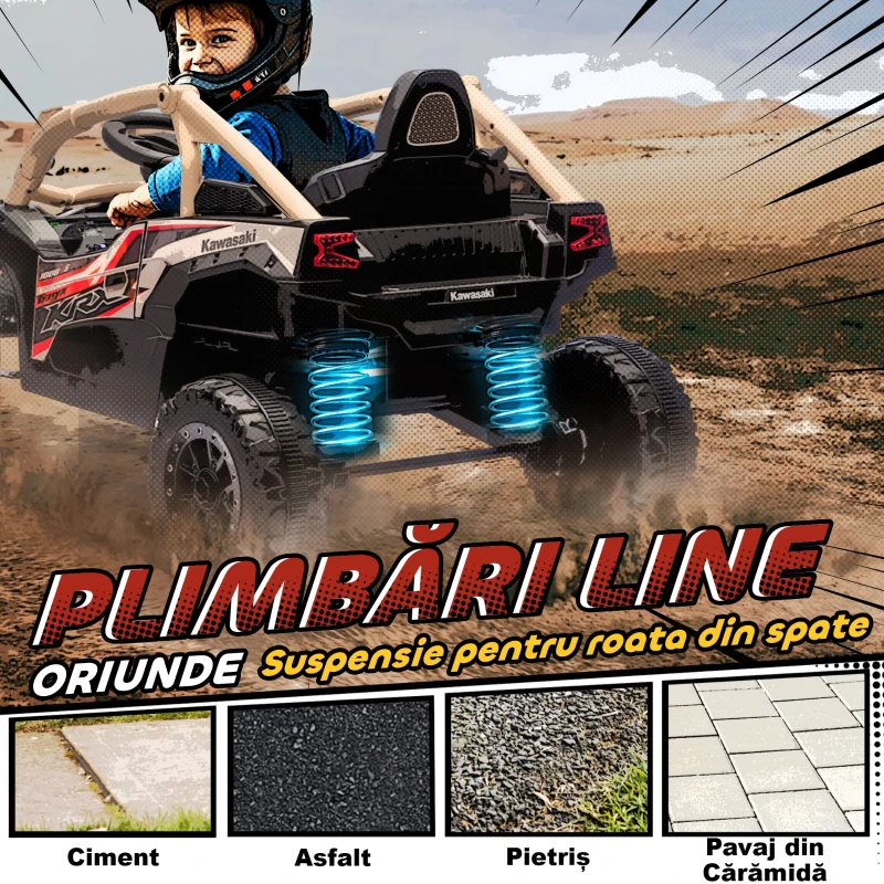 AIYAPLAY ATV Electric pentru Copii 3-8 Ani 12V cu Licență KAWASAKI, Motor Dublu, Telecomandă și Muzică, Galben