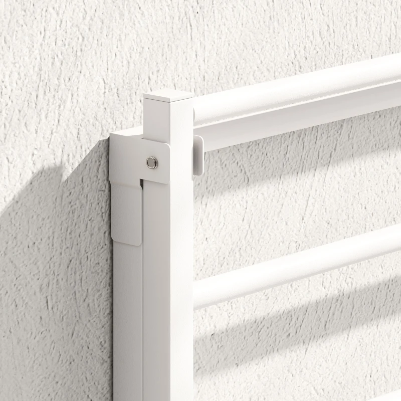 HOMCOM Portasciugamani a Parete Pieghevole con 5 Barre e 6 Ganci in Legno e Acciaio, 60x32.5x20 cm, Bianco