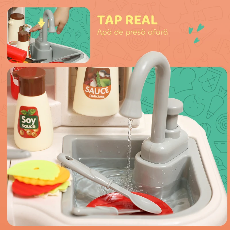 AIYAPLAY Bucătărie de Jucărie pentru Copii 3-6 Ani cu 92 de Accesorii, din PP, PE și ABS, 44.5x24x79 cm, Verde