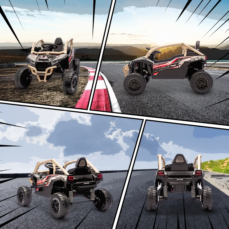 AIYAPLAY ATV Electric pentru Copii 3-8 Ani 12V cu Licență KAWASAKI, Motor Dublu, Telecomandă și Muzică, Galben