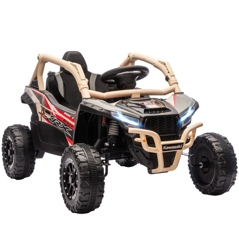 AIYAPLAY ATV Electric pentru Copii 3-8 Ani 12V cu Licență KAWASAKI, Motor Dublu, Telecomandă și Muzică, Galben
