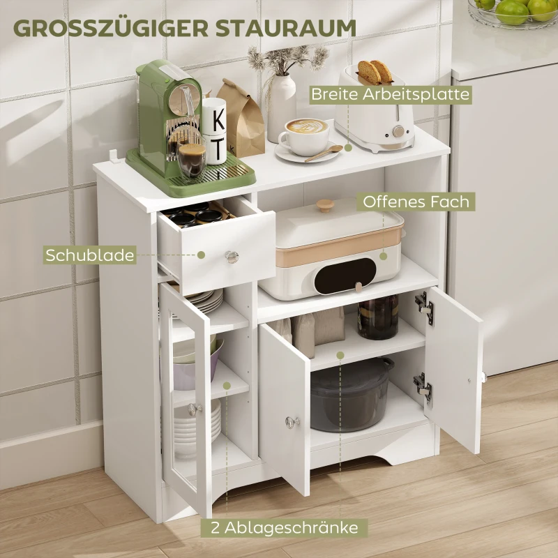 HOMCOM Sideboard, Kommode, doppeltüriges Schrankfach, verstellbare Einlegeböden, Kippschutz, Weiß, 80 x 30 x 82cm