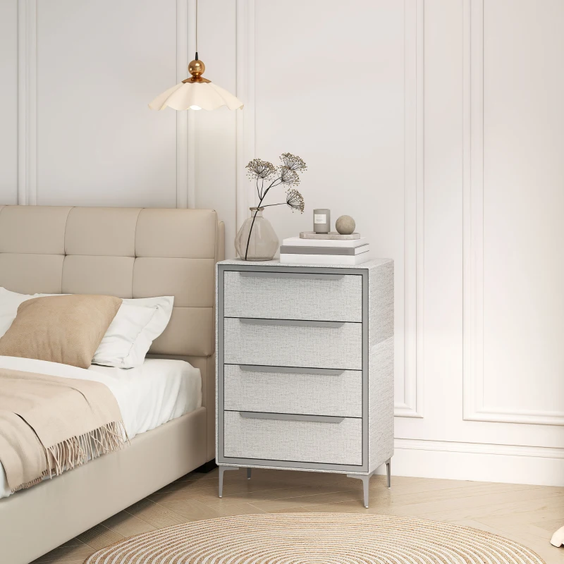 HOMCOM Cassettiera 4 Cassetti in Acciaio con Rivestimento in Tessuto Effetto Lino, 60x36x88 cm, Grigio