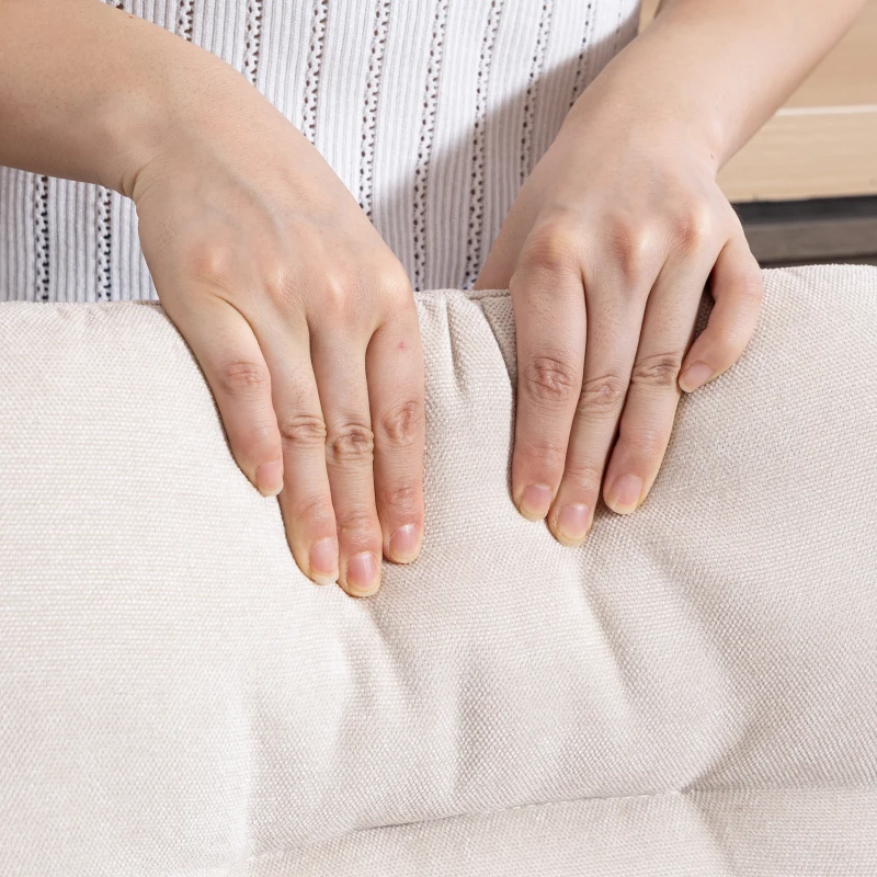 HOMCOM Lot de 2 Tabourets Hauts de Cuisine Pivotants Revêtus Effet Lin avec Hauteur Réglable Dossier et Repose-pieds Beige