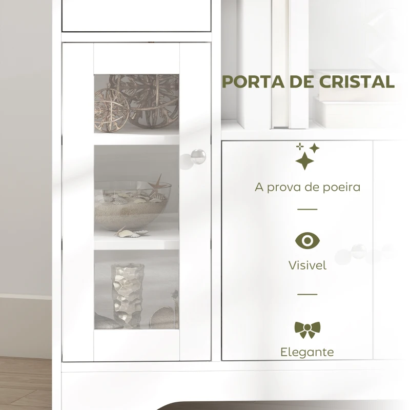 HOMCOM Aparador Moderno com Porta de Vidro Gaveta Prateleira Aberta e Prateleiras Ajustáveis Móvel Auxiliar 80x30x82cm Branco