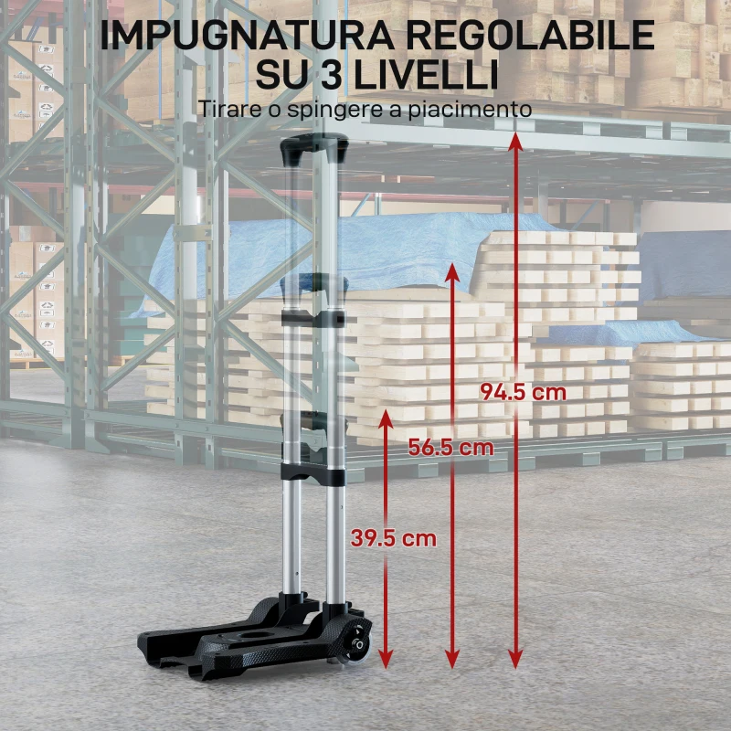 HOMCOM Carrello Portapacchi Pieghevole da 40 kg con 2 Cinghie, Maniglia Telescopica, Alluminio e Plastica, Nero