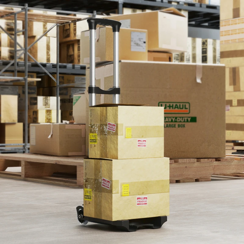 HOMCOM Carrello Portapacchi Pieghevole da 40 kg con 2 Cinghie, Maniglia Telescopica, Alluminio e Plastica, Nero