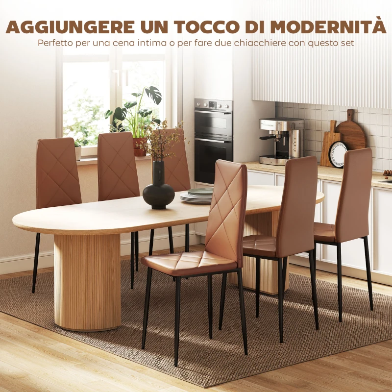 HOMCOM Set di 6 Sedie da Pranzo Moderne con Schienale Alto in Finta Pelle e Acciaio, 41x50x97 cm, Marrone