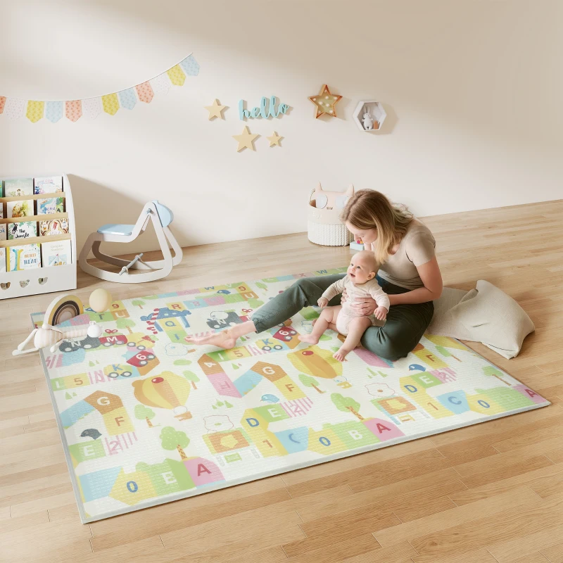 AIYAPLAY Tappeto per Bambini con Lettere dell'Alfabeto e Superficie Impermeabile in XPE Multicolore, 200x180x1.5 cm