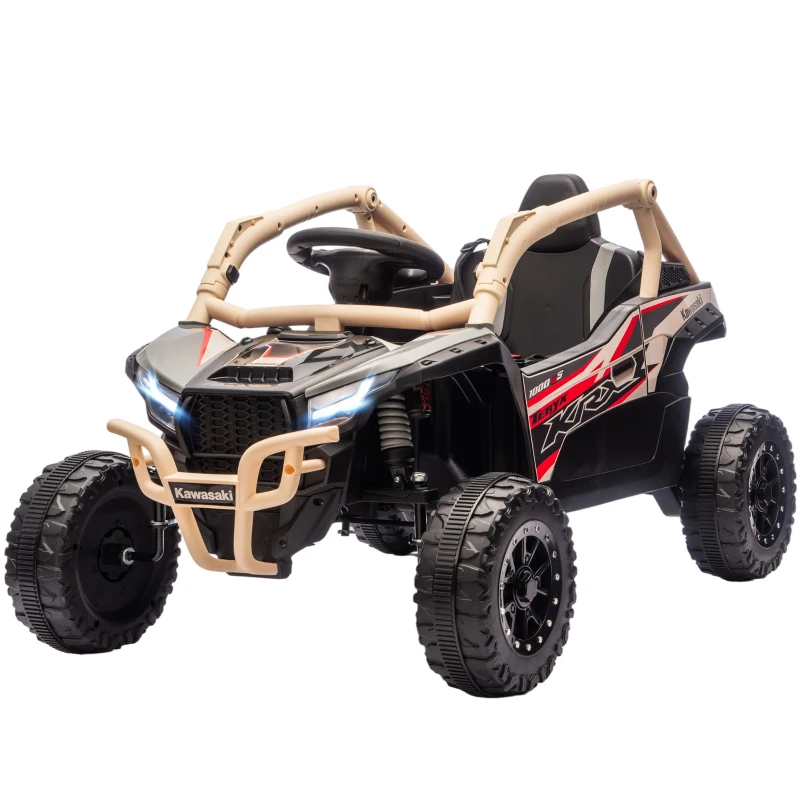 AIYAPLAY ATV Electric pentru Copii 3-8 Ani 12V cu Licență KAWASAKI, Motor Dublu, Telecomandă și Muzică, Galben