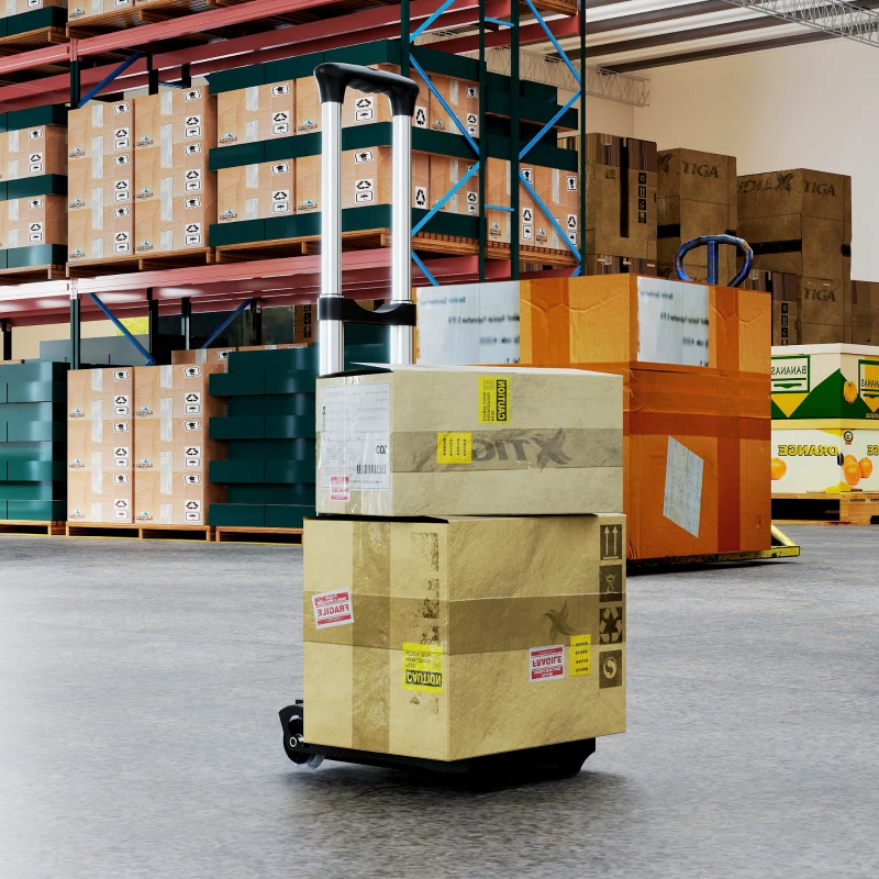 HOMCOM Carrello Portapacchi Pieghevole da 40 kg con 2 Cinghie, Maniglia Telescopica, Alluminio e Plastica, Nero