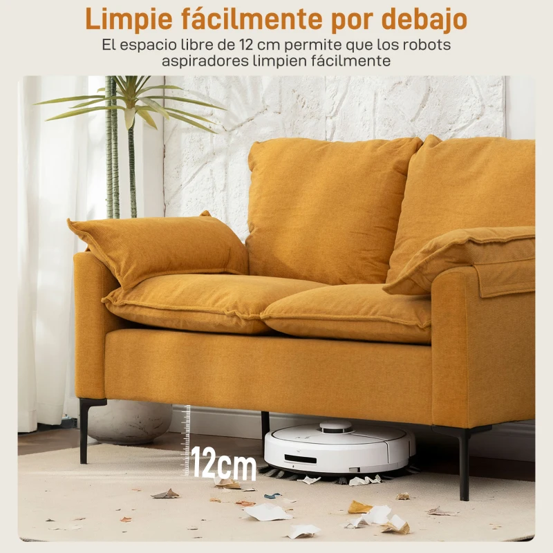 HOMCOM Sofá de 2 Plazas Tapizado en Terciopelo con Patas de Metal Reposabrazos Acolchado 130x77x84 cm Amarillo