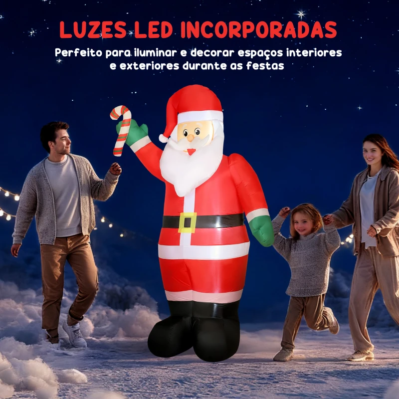 Outsunny Pai Natal Insuflável 240 cm com Bastão Luzes LED e Inflador Elétrico Decoração Natalícia para Exteriores e Interiores Multicor