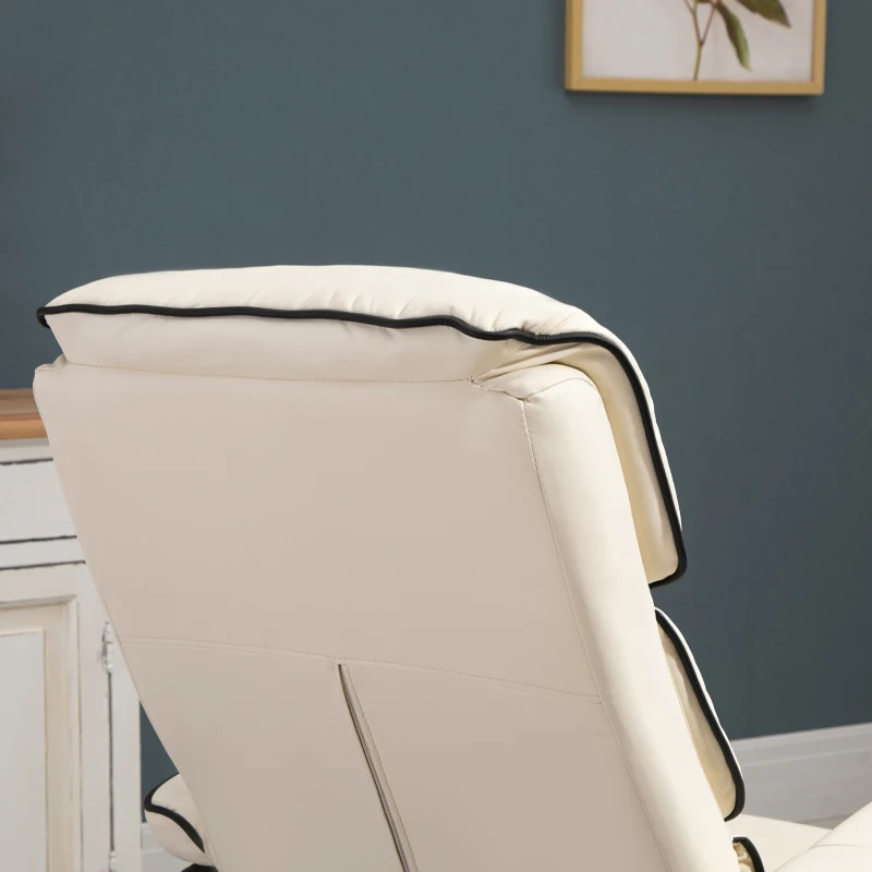 HOMCOM Fauteuil relax avec pouf, fauteuil TV avec dossier inclinable, pivotant à 360° assise rembourrée confortable, crème