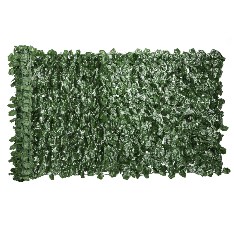 Outsunny Rotolo di Siepe Finta per Balcone e Giardino in PE con Foglie di Edera, 300x100 cm, Verde Scuro