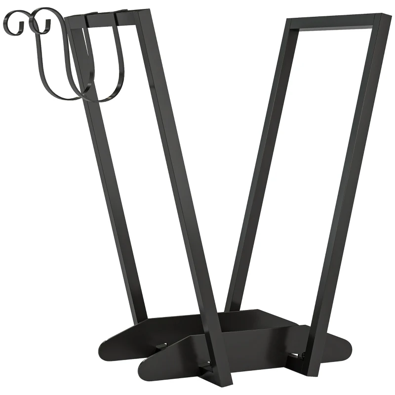 Outsunny Scaffale Portalegna con Ganci da Esterno e Interno in Acciaio, 45x32x58cm, Nero