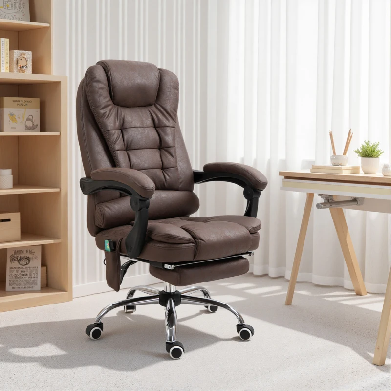 Vinsetto Fauteuil de bureau direction massant chauffant hauteur réglable dossier inclinable toile de microfibre marron(m-10)