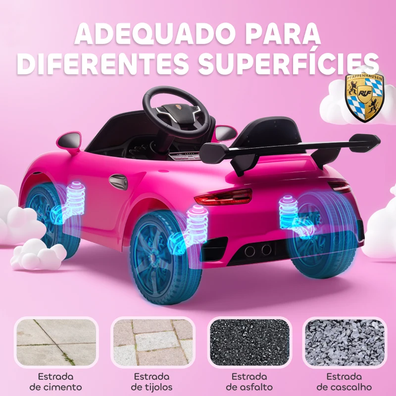 AIYAPLAY Carro Elétrico para Crianças de Polícia  12V com Motor Duplo Sirene Música Sem Fios Buzina Rodas Auxiliares e Faróis LED 105x58x49 cm Rosa