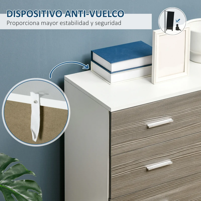 HOMCOM Cómoda con 4 Cajones Moderna Cajonera para Salón para Dormitorio Pasillo 76x35x72 cm Gris y Blanco
