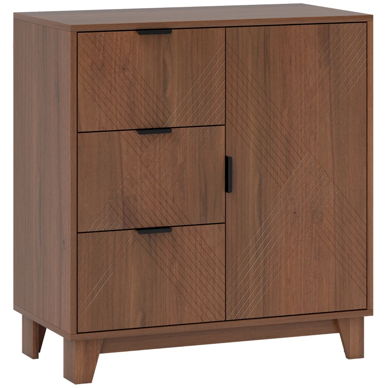 HOMCOM Buffet salon meuble de rangement avec placard à porte 3 tiroirs et étagère réglable 75 x 39 x 80 cm, effet bois marron