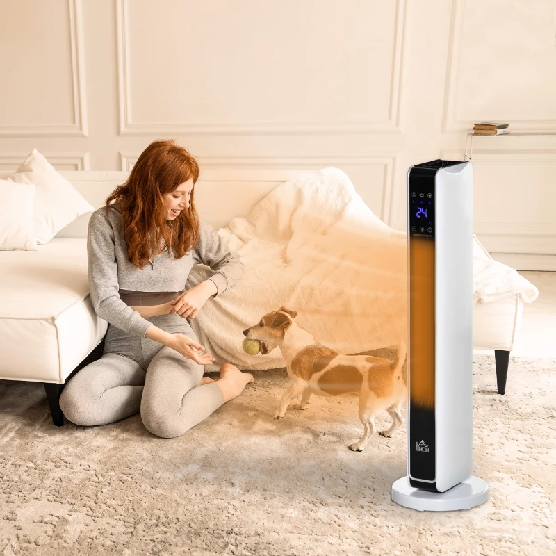 HOMCOM Indoor Tower Space Heater with 2 Heater 1100W/2200W and Fan, Floor Electric Heater for Office, with Timer, Remote