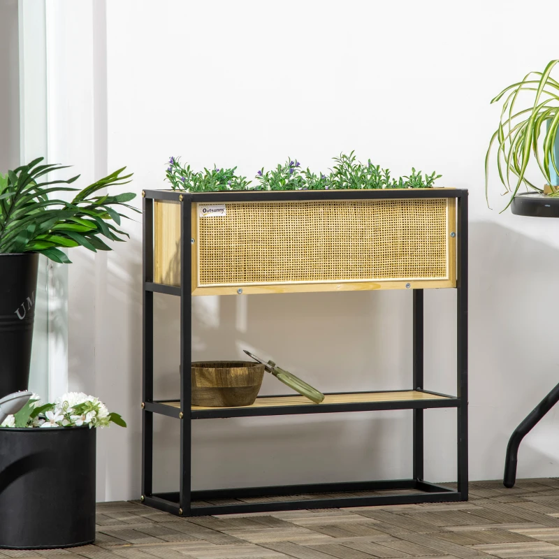 Outsunny Jardinière sur pieds rectangulaire avec étagère inférieure carré potager extérieur métal et bois 55 x 20 x 56 cm