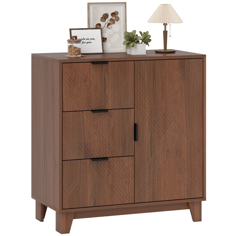 HOMCOM Buffet salon meuble de rangement avec placard à porte 3 tiroirs et étagère réglable 75 x 39 x 80 cm, effet bois marron