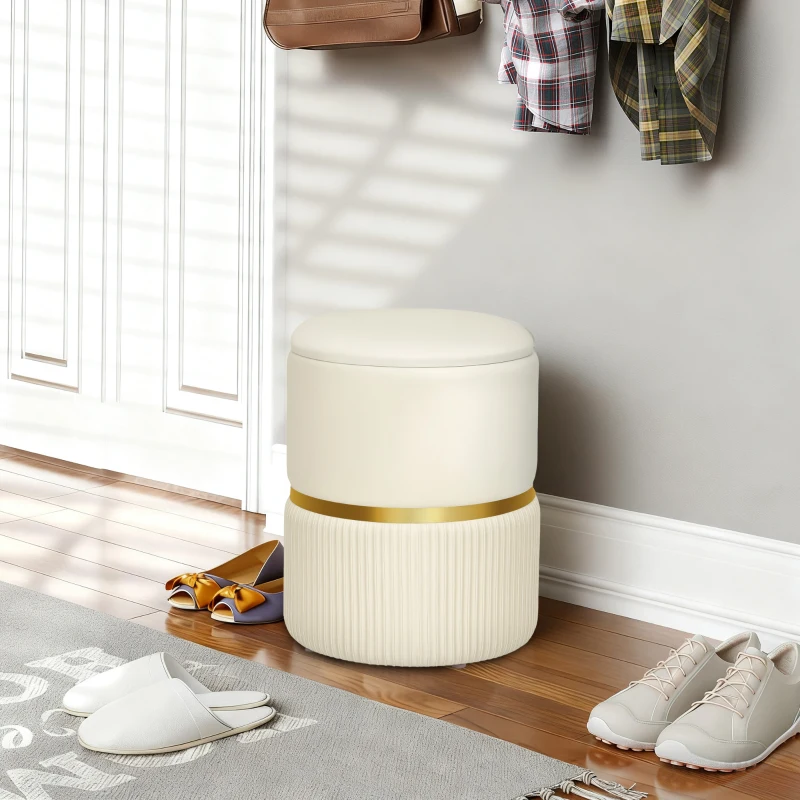 HOMCOM Pouf tabouret repose-pied coffre de rangement en velours côtelé 36 x 36 x 44 cm pour salon chambre beige