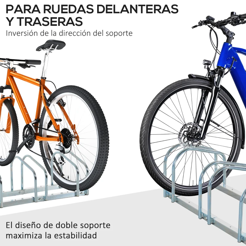 HOMCOM Aparcamiento para 5 Bicicletas Estacionamiento para Aparcar Bicicletas para Interior y Exterior 145x33x27cm Plata