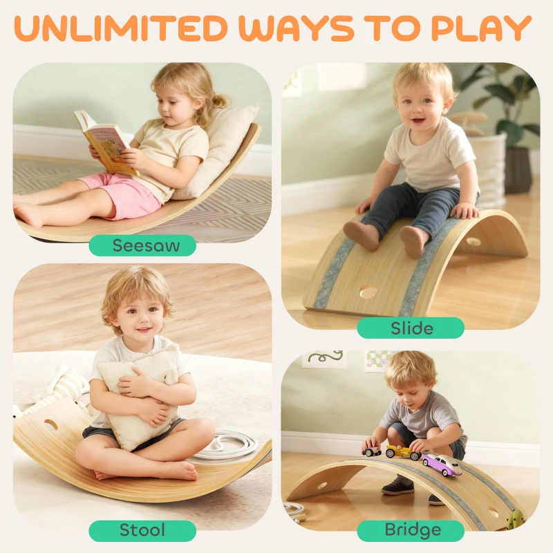 AIYAPLAY Kids Wooden Balance Board with Rope, Wooden Wobble Board with Felt for Sensory Play, for Toddler 3-6 Years Old