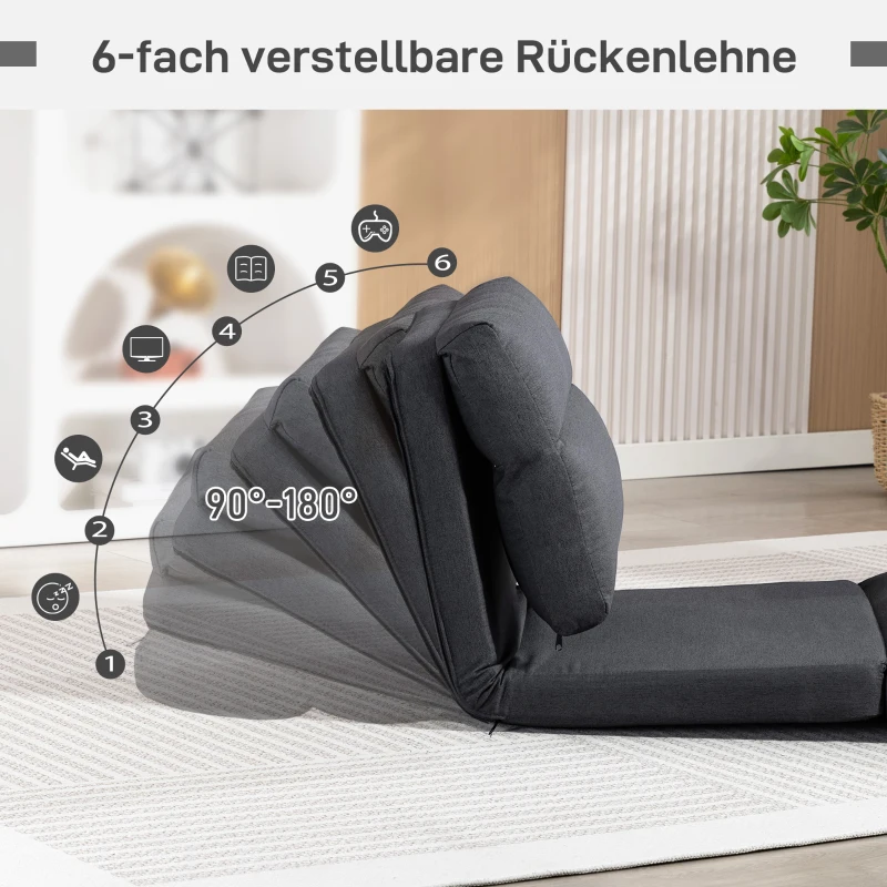 HOMCOM Sitzsack mit Bettfunktion, neigbare Lehne, klappbar, bis 120kg, 70 x 72 x 56 cm, Dunkelgrau