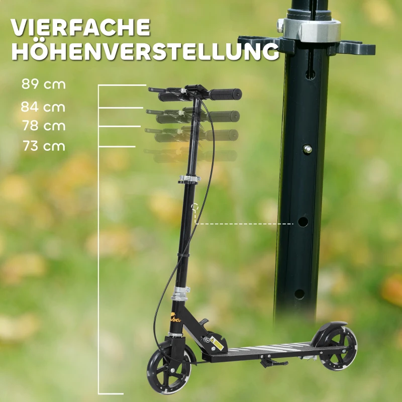 AIYAPLAY Kinderroller, Doppelte Bremsen, Metallrahmen, Fußstütze, faltbar, 3-8 Jahre, Schwarz