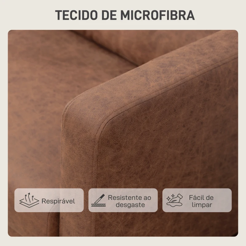 HOMCOM Sofá de 2 Lugares Estofado em Microfibra Sofá Moderno com Pés de Madeira Apoio de Braços 130x78x85 cm Castanho