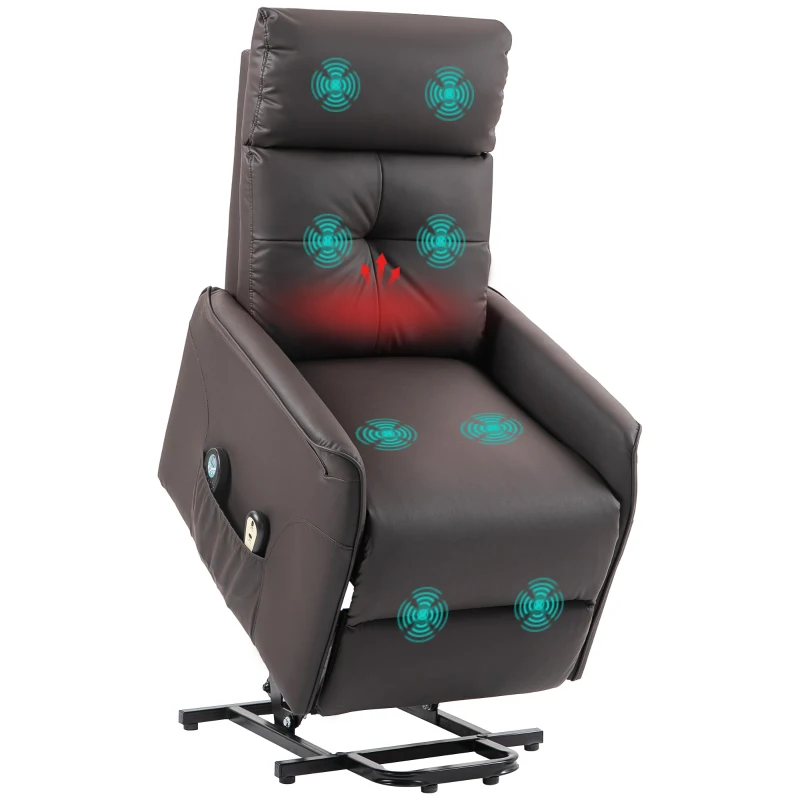 HOMCOM Poltrona Relax Alzapersona e Reclinabile con 8 Punti Massaggio e Riscaldamento, 2 Telecomandi, Marrone