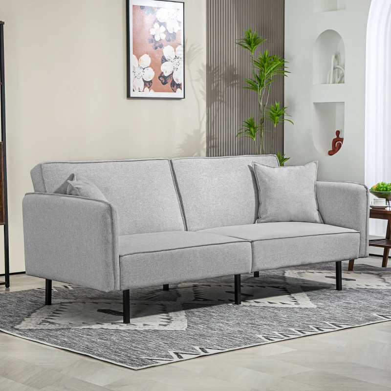 HOMCOM Canapé convertible 3 places, canapé-lit clic-clac, avec 2 coussins 195l x 89P x 87H cm gris clair