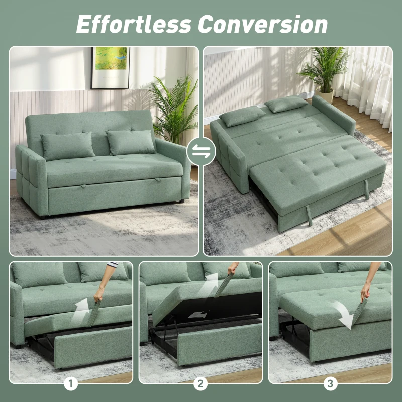 HOMCOM Three-Way Two-Seater Sofa Bed - Green