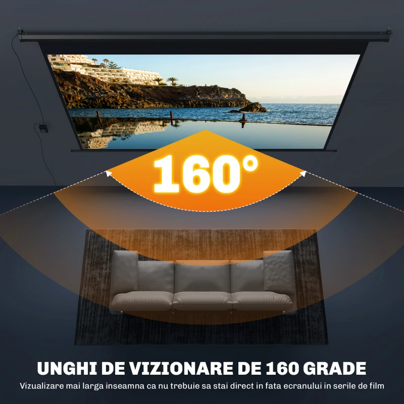 HOMCOM Ecran de proiecție motorizat 120 inch, 16:9 4K HD, montaj pe perete sau tavan cu telecomandă, 297x8x183cm